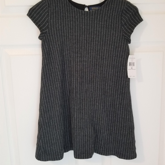 Ralph Lauren Girls Dress NWT 6X Gray Cream Striped - Picture 2 of 6